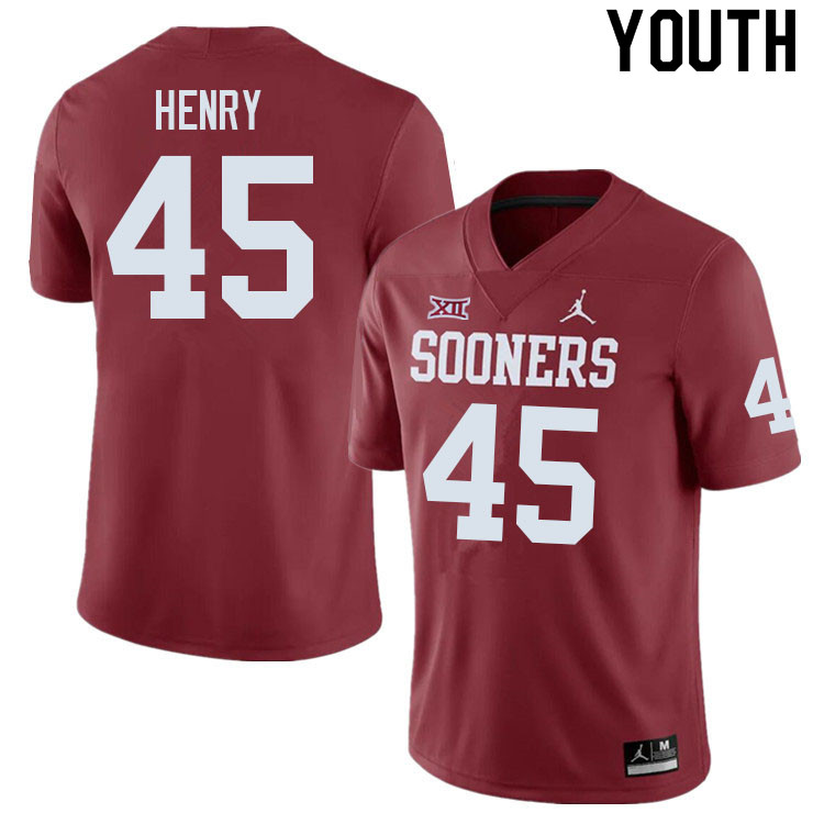 Youth #45 Kevonte Henry Oklahoma Sooners College Football Jerseys Sale-Crimson